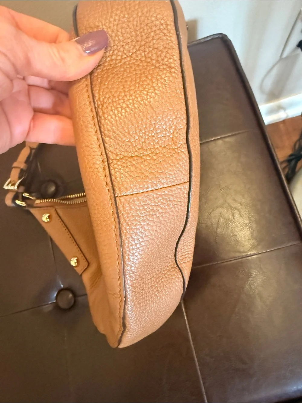 Michael Kors Cognac Pebbled Leather Hobo with Gold-Tone MK Charm